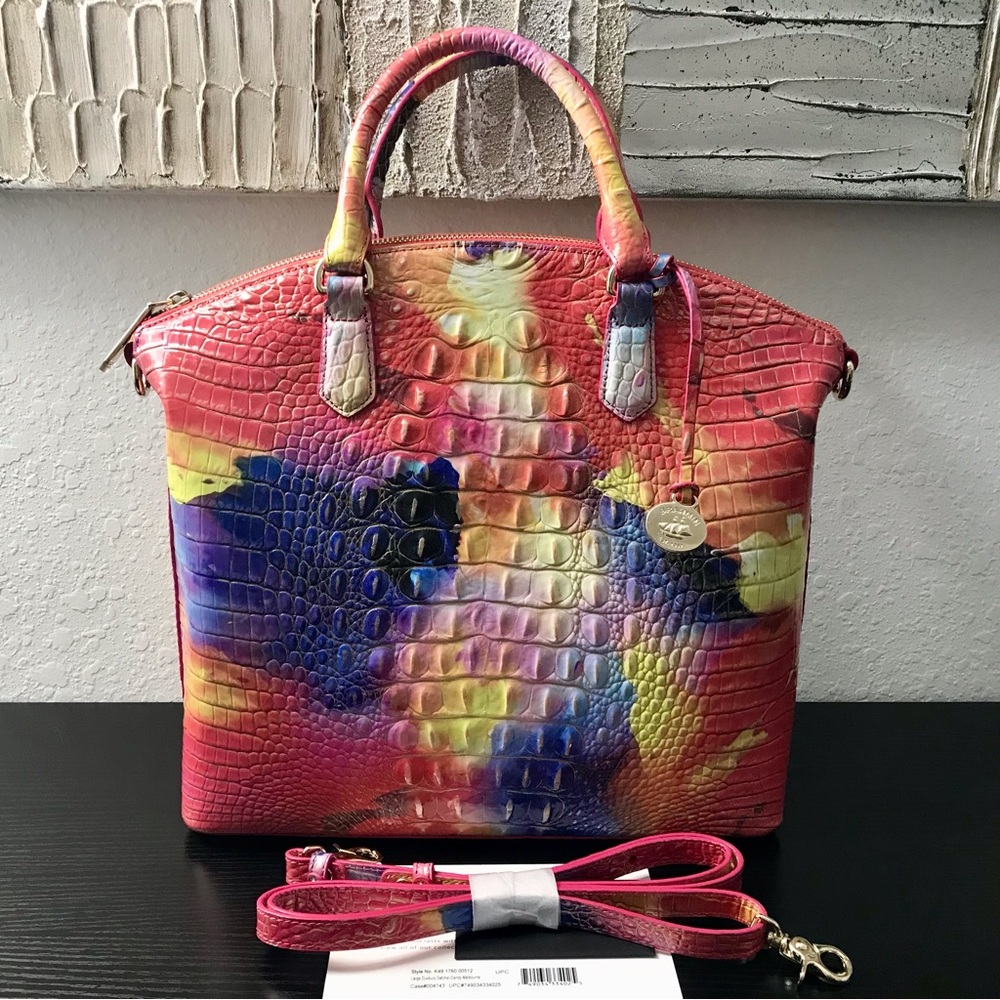 Brahmin Vibrant Multicolor Croc-Embossed Satchel